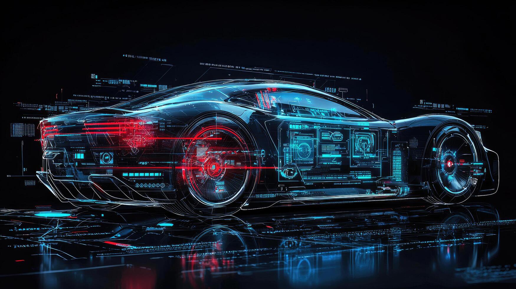 Digital illustration of a Software-Defined Vehicle (SDV) with connected vehicle systems, electronic architecture, and real-time data visualization