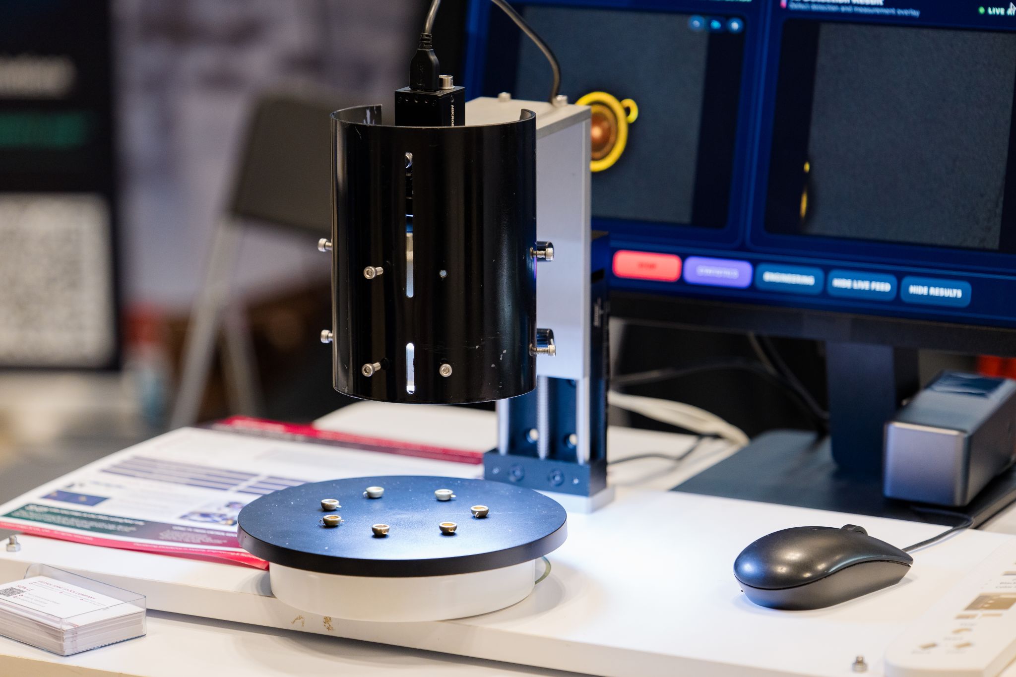 Close-up of Vietsol Edge AI defect detection system for product quality inspection at MTA Vietnam 2026.