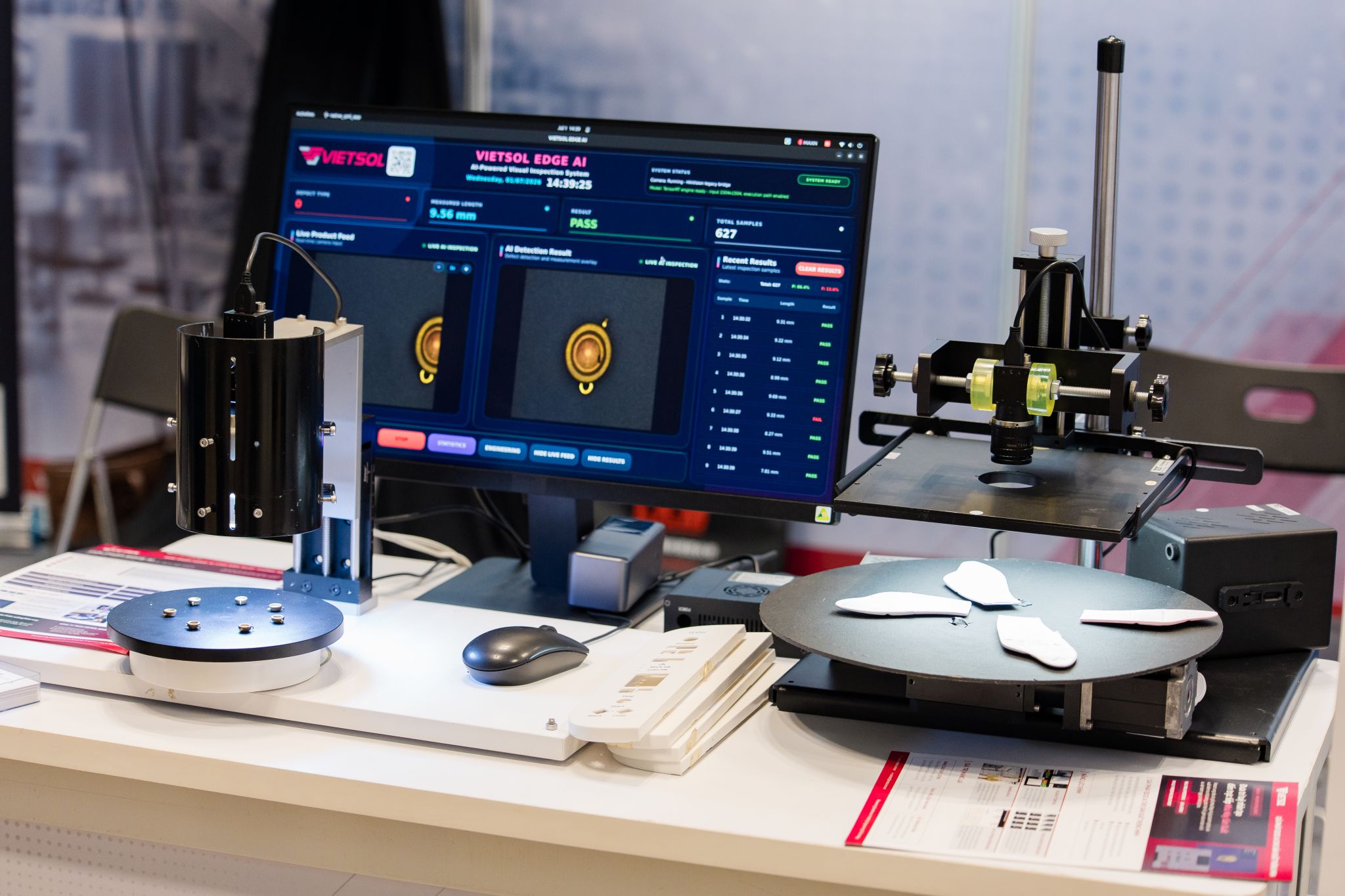 Vietsol Edge AI quality inspection demo system displayed at MTA Vietnam 2026.
