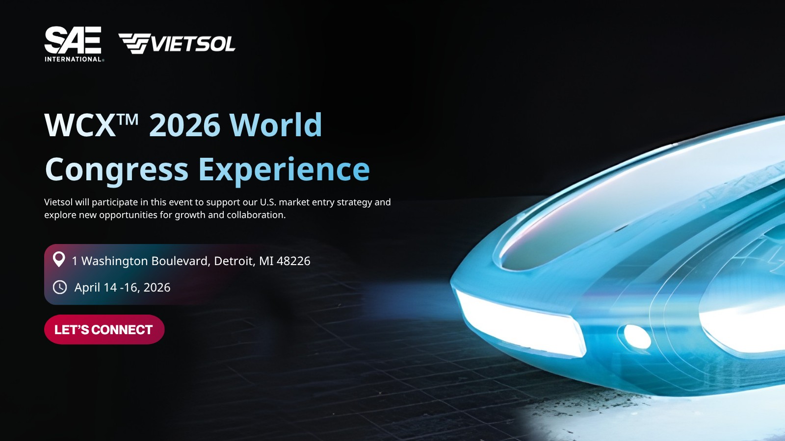 Vietsol and SAE International banner for WCX 2026 World Congress Experience in Detroit